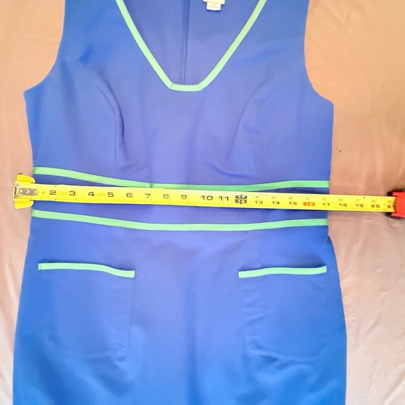 Anne Klein Blue/Green Contrast Trim Midi Sleeveless Sheath Dress Size 12/Large - Picture 9 of 10